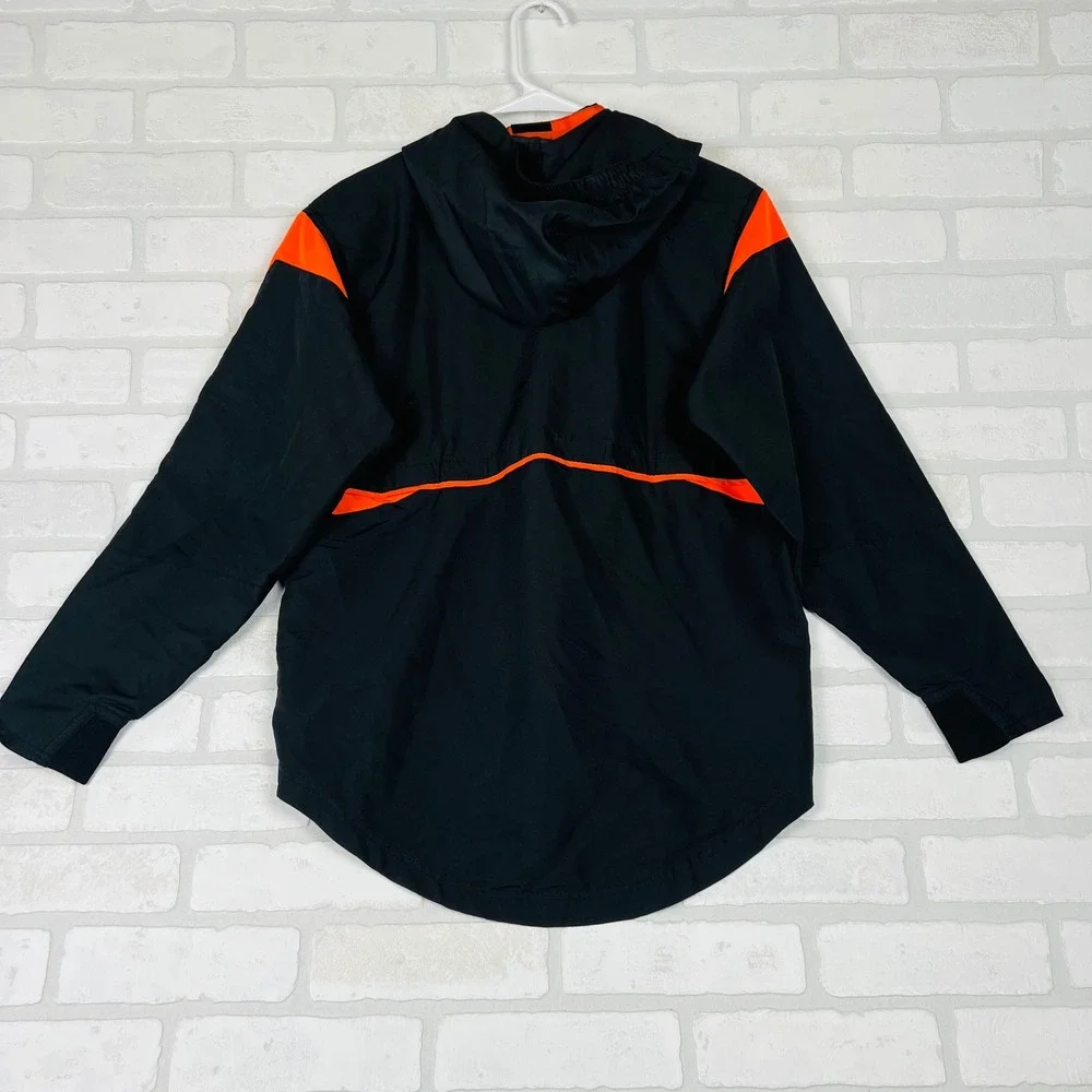 Holloway Kids Black and Orange Hooded Full Zip Windbreaker Athletic Jacket XL
